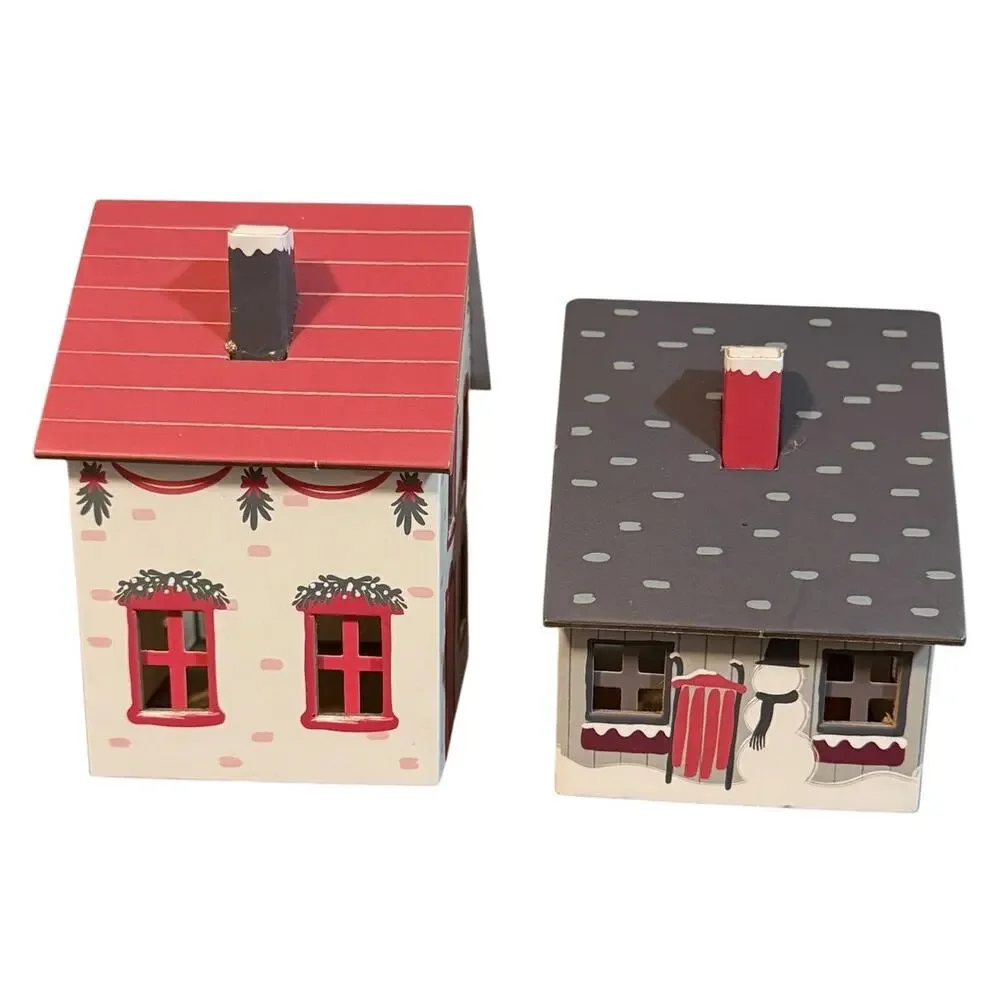 Mini Christmas Village Houses Set of 2 Holiday Cottage Decor